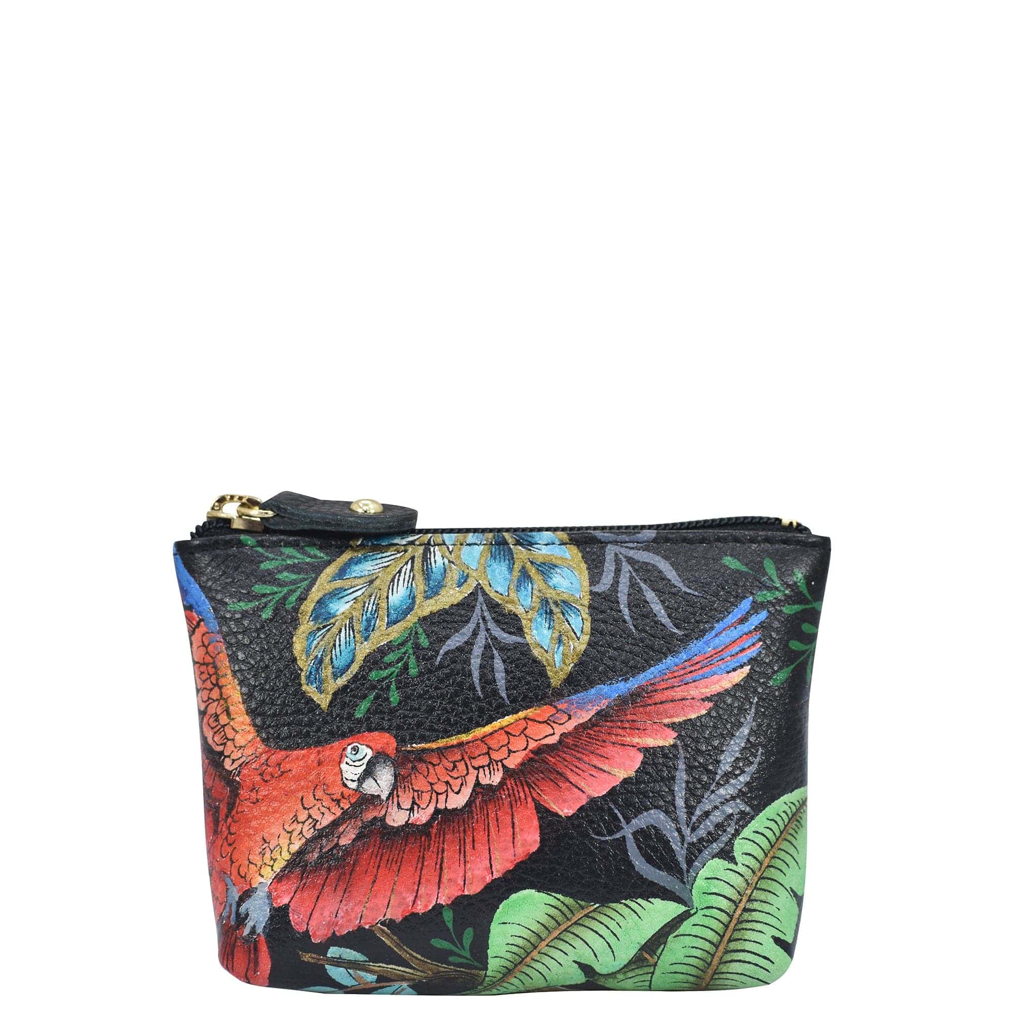 Coin Pouch - 1031 Hand-painted original artwork with Rainforest Beauties leather