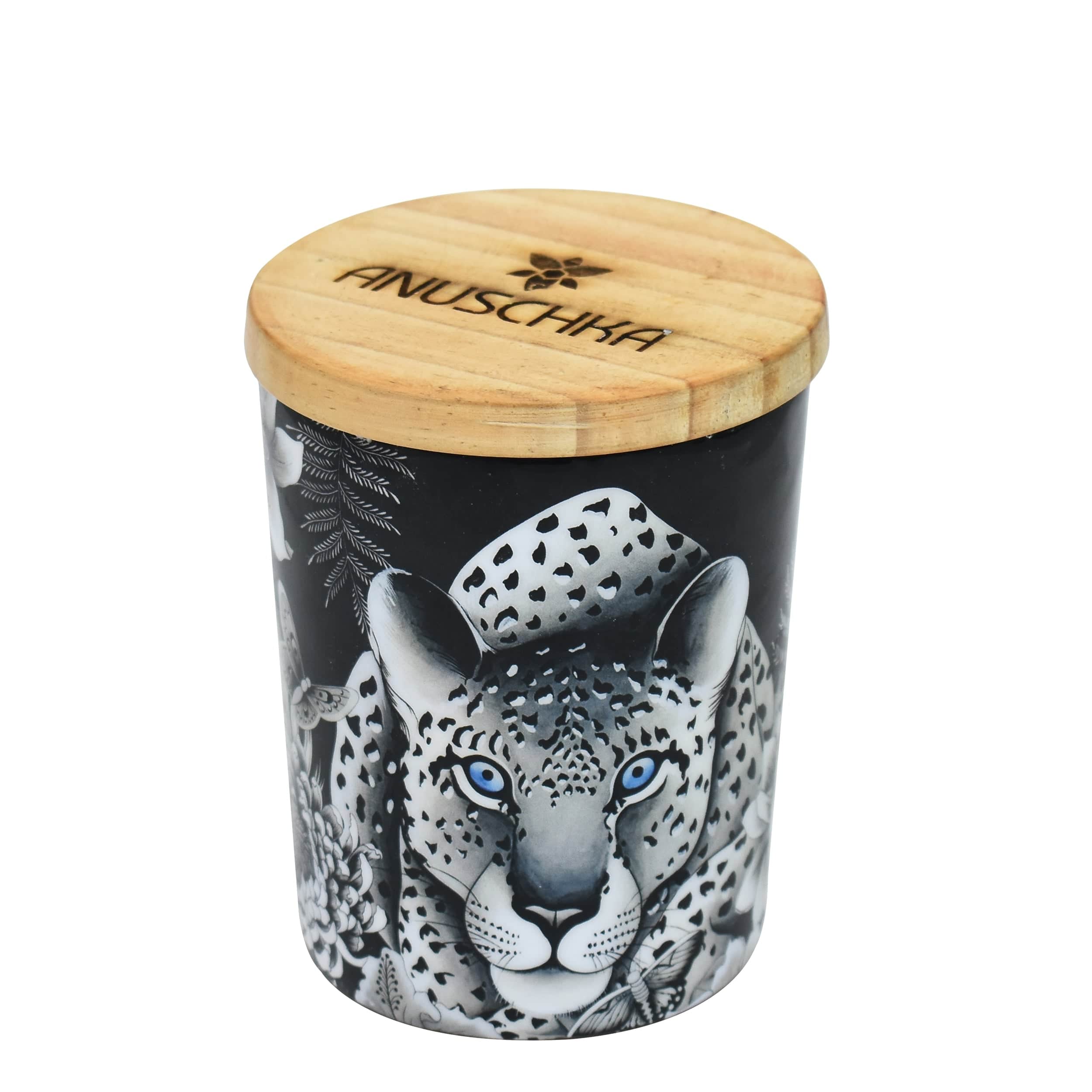 Black Bergamot Scented - Leopard Printed Glass Candle Jar - 25005