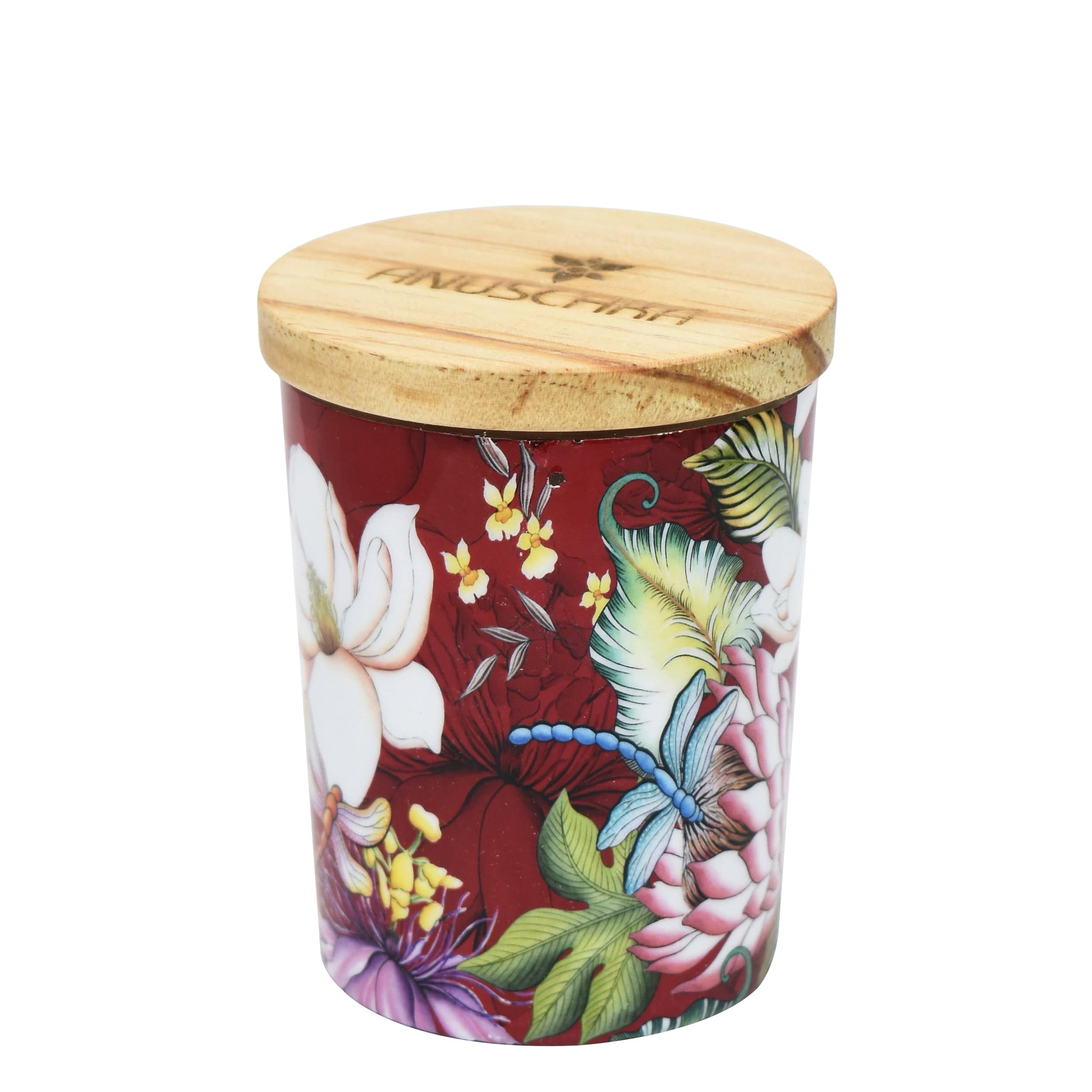 Cedar Rose Scented - Red Floral Printed Glass Candle Jar