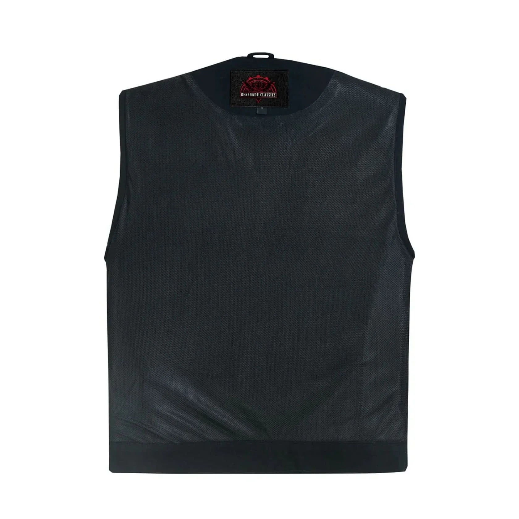 Mens Black Denim Motorcycle Vest with Concealed Snaps & Zipper