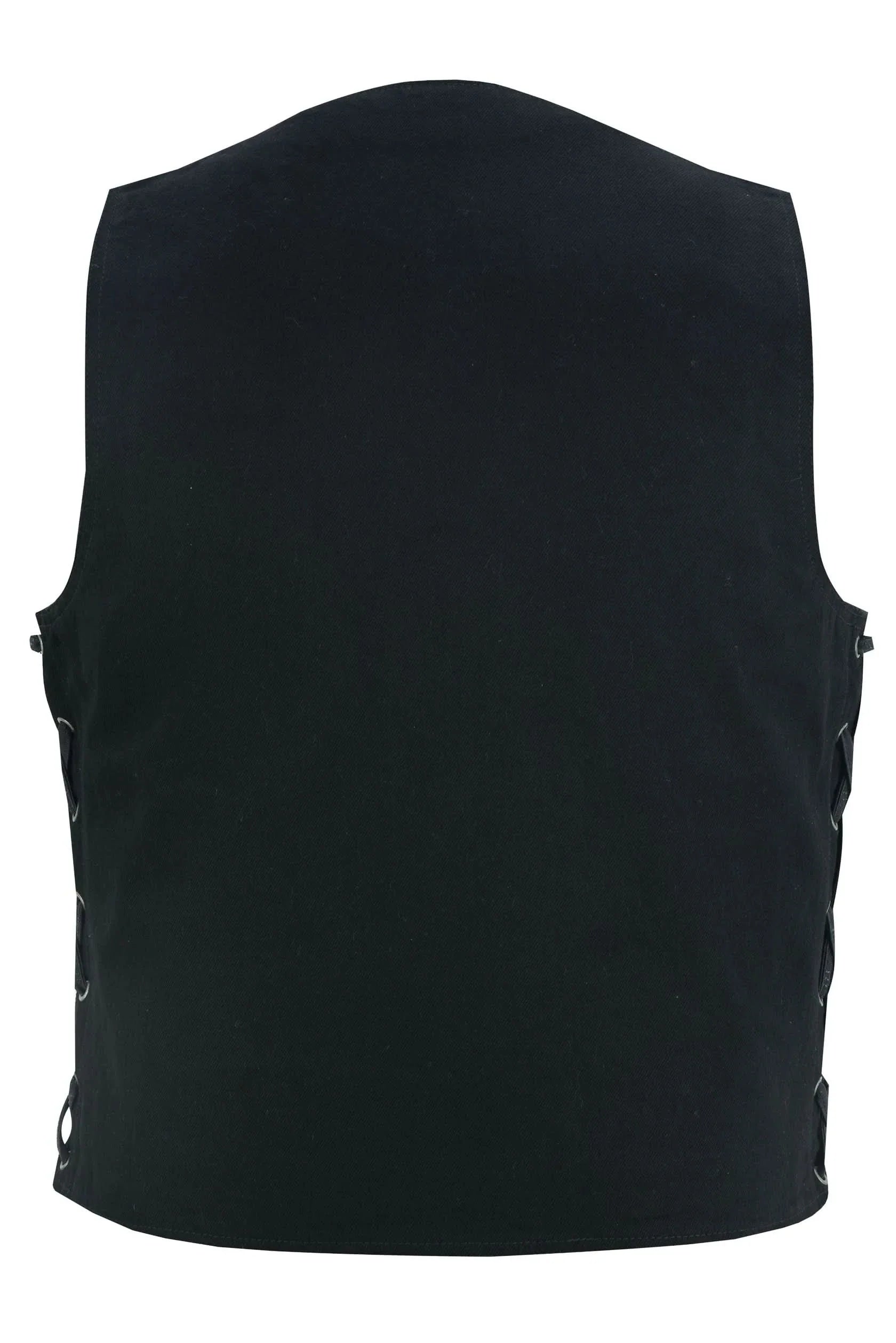 Men's Traditional Denim Motorcycle Vest with Side Laces – Smart Access Pockets