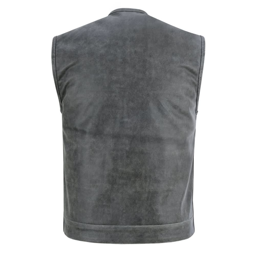 Men's Distressed Gray Cowhide Leather  Motorcycle Vest