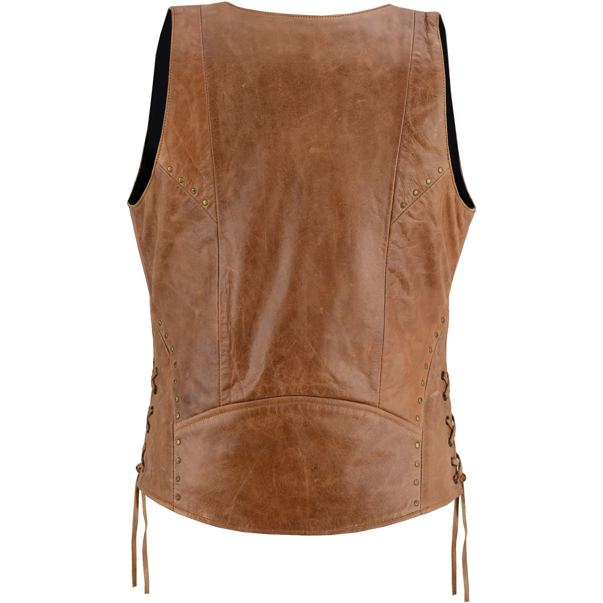 Women's Brown Zippered Vest with Lacing Details