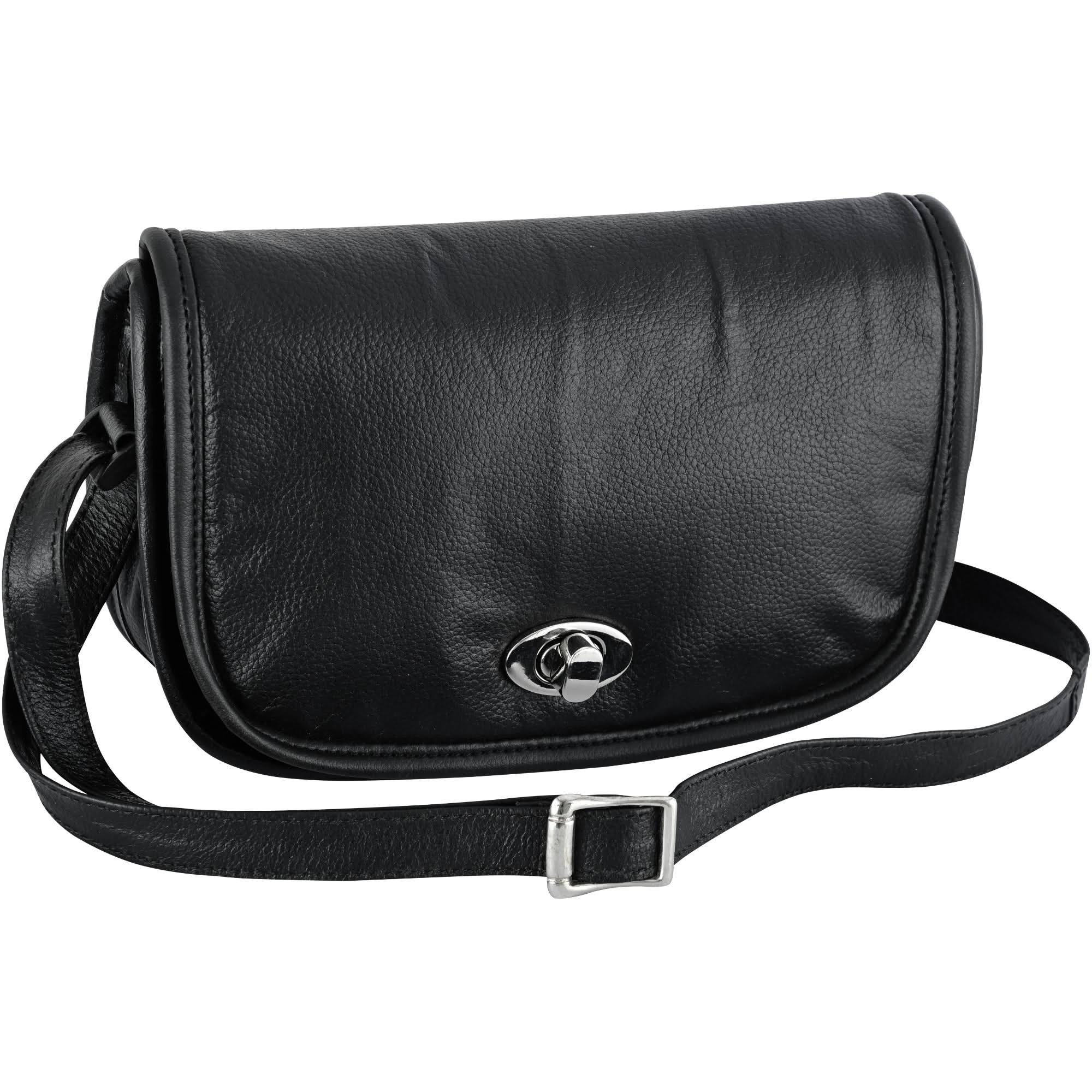 Women's Black Construction Leather Purse/Shoulder Bag