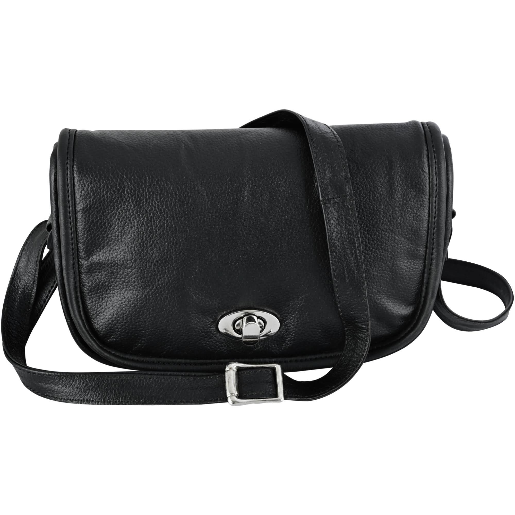 Women's Black Construction Leather Purse/Shoulder Bag