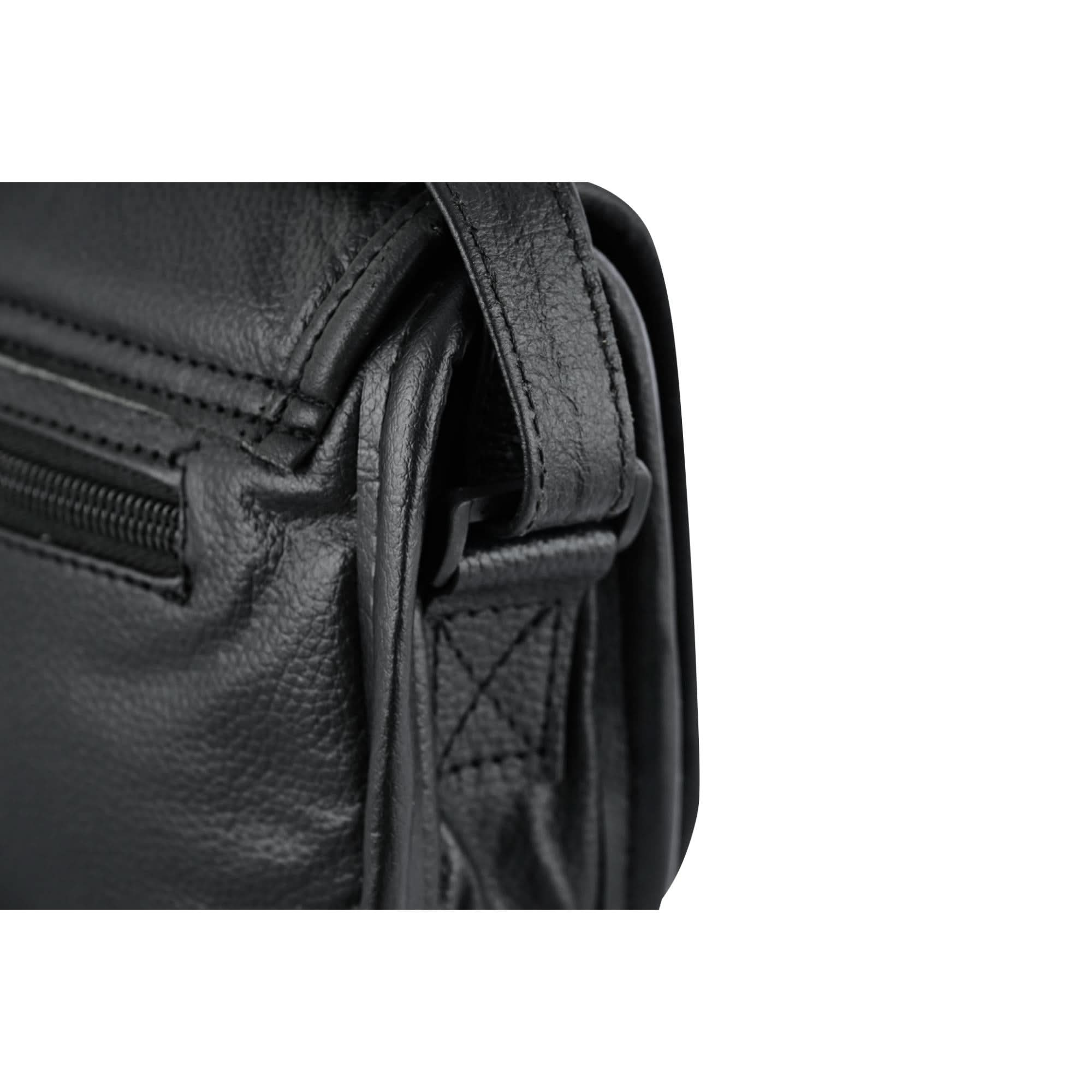 Women's Black Construction Leather Purse/Shoulder Bag