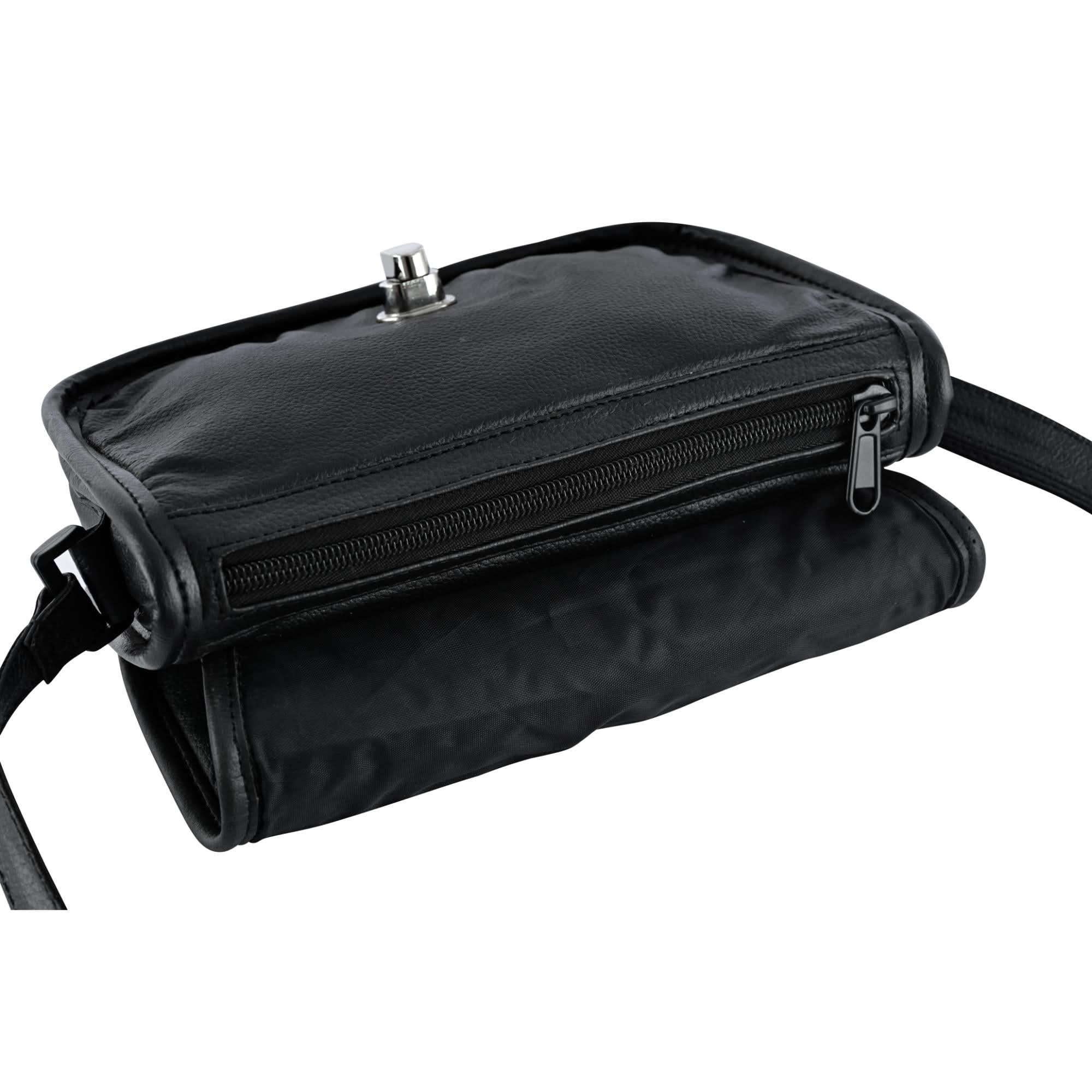Women's Black Construction Leather Purse/Shoulder Bag