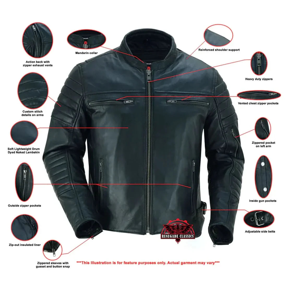 Men's Lightweight Drum Dyed Naked Lambskin Crossover Scooter - Black