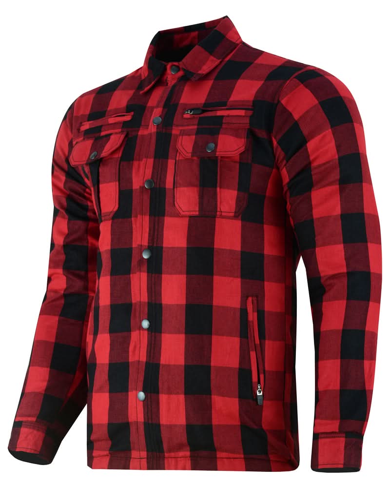 Alpha Check Men's  Armored Motorcycle Flannel Shirt - Red/Black