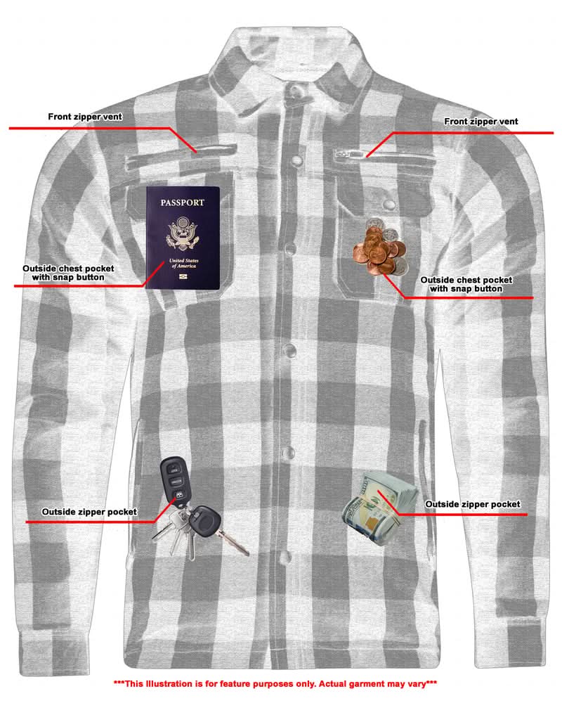 Lumberjack Men's  Armored Motorcycle Flannel Shirt - Blue