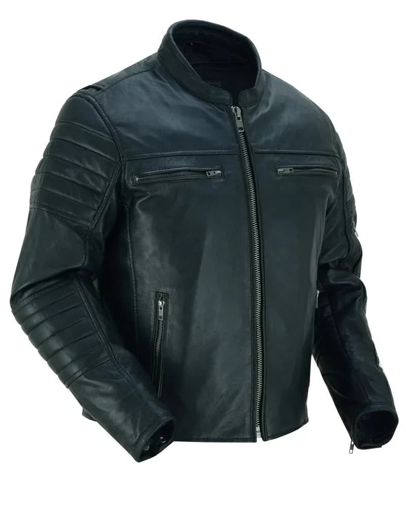 Men's Lightweight Drum Dyed Naked Lambskin Crossover Scooter - Black