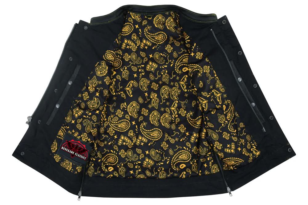 Men's Gold Rush Black Leather Vest - Yellow Stitching