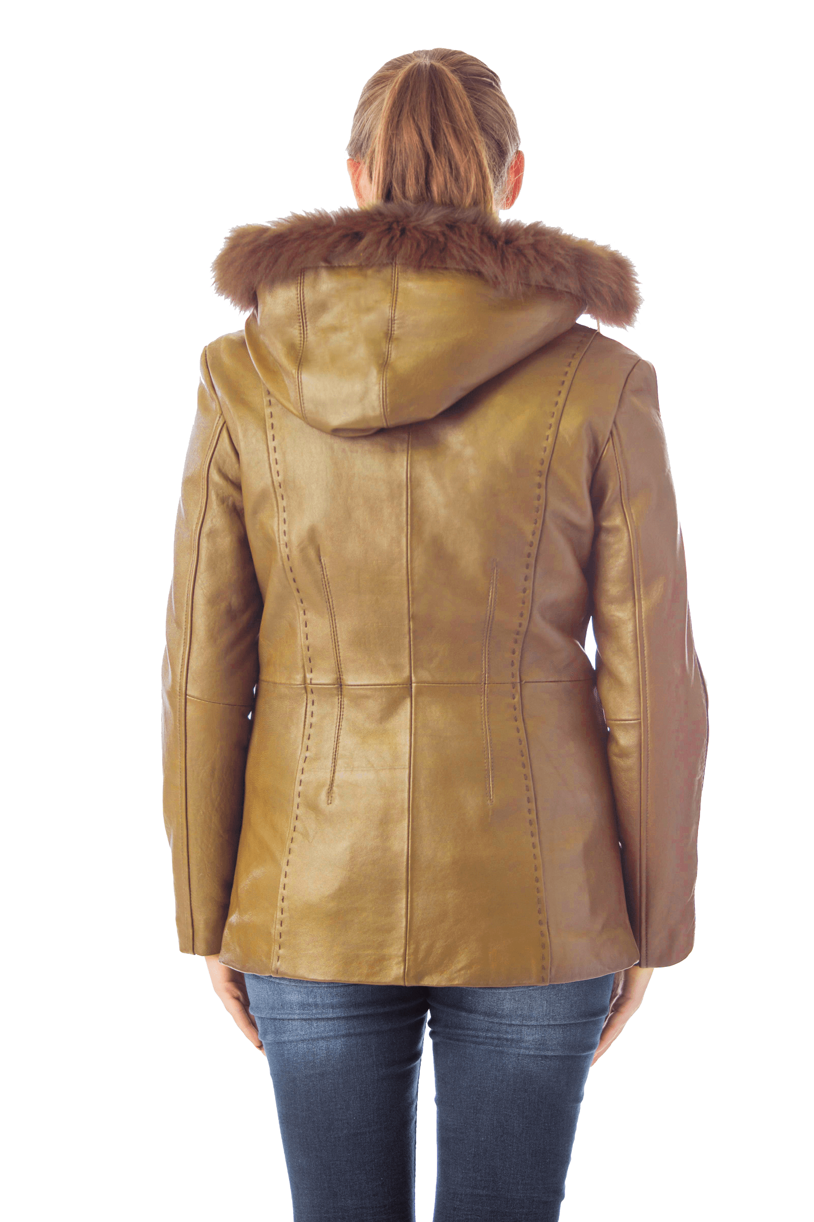 Women's 28" Fox Trimmed Detachable Hood & Braided Leather Trim - Imported