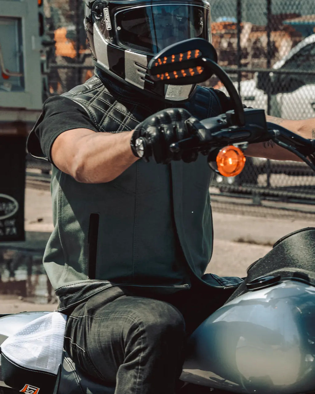 Hunt Club Motorcycle Leather Canvas Vest Green