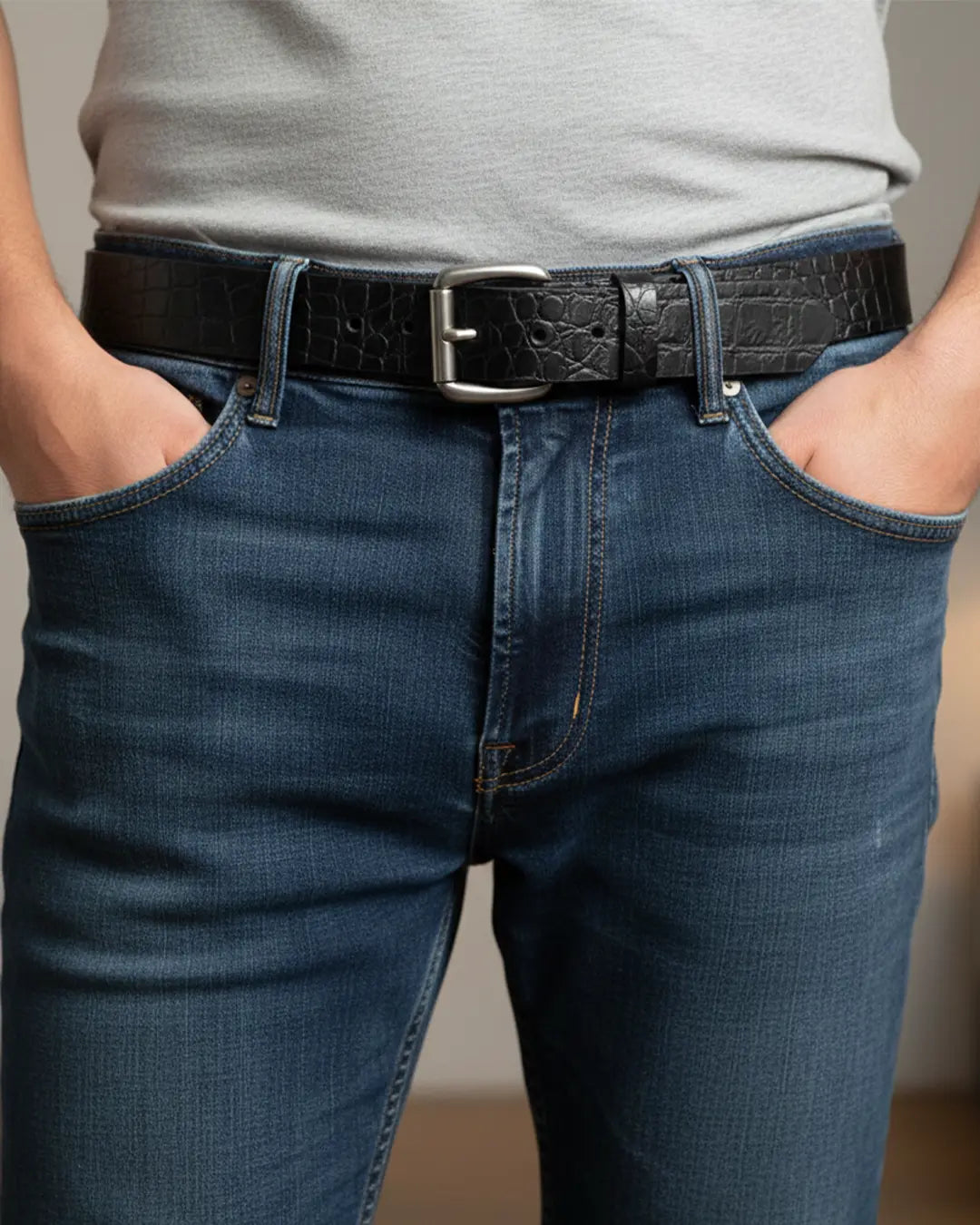 Crocodile Pattern Leather Belt