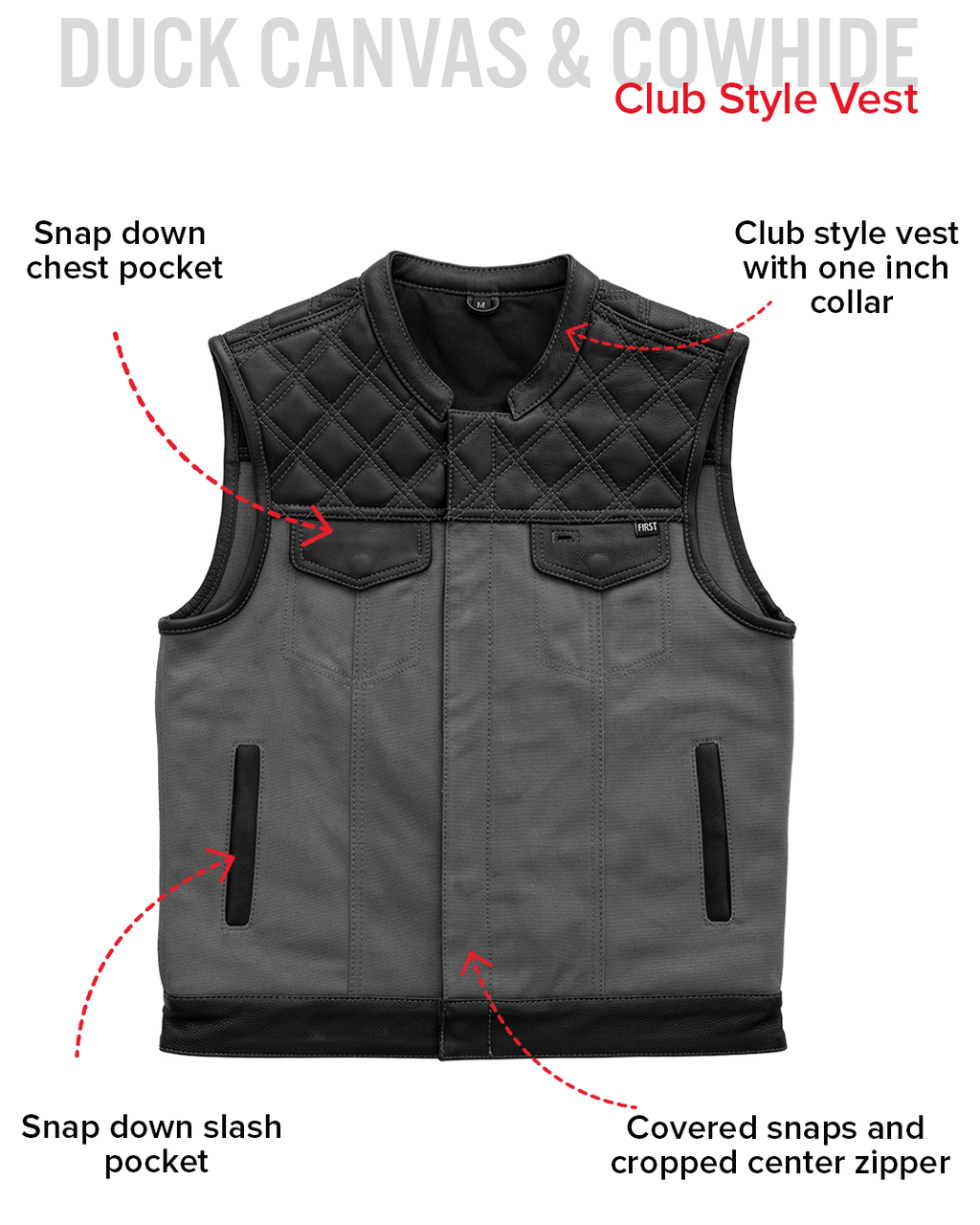 Hunt Club Motorcycle Leather Canvas Vest Grey