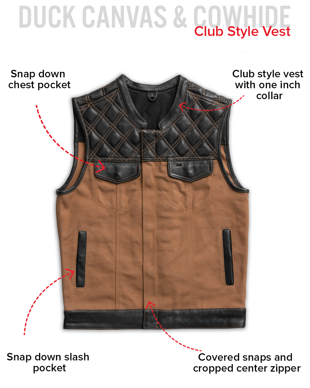 Hunt Club Motorcycle Leather Canvas Vest