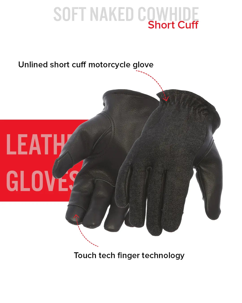 2 Tone Roper Men's Motorcycle Leather Gloves