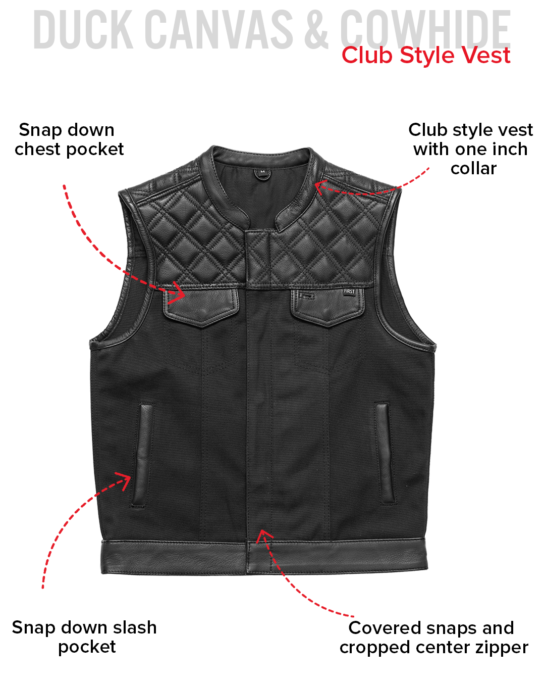 Hunt Club Motorcycle Leather Canvas Vest Black