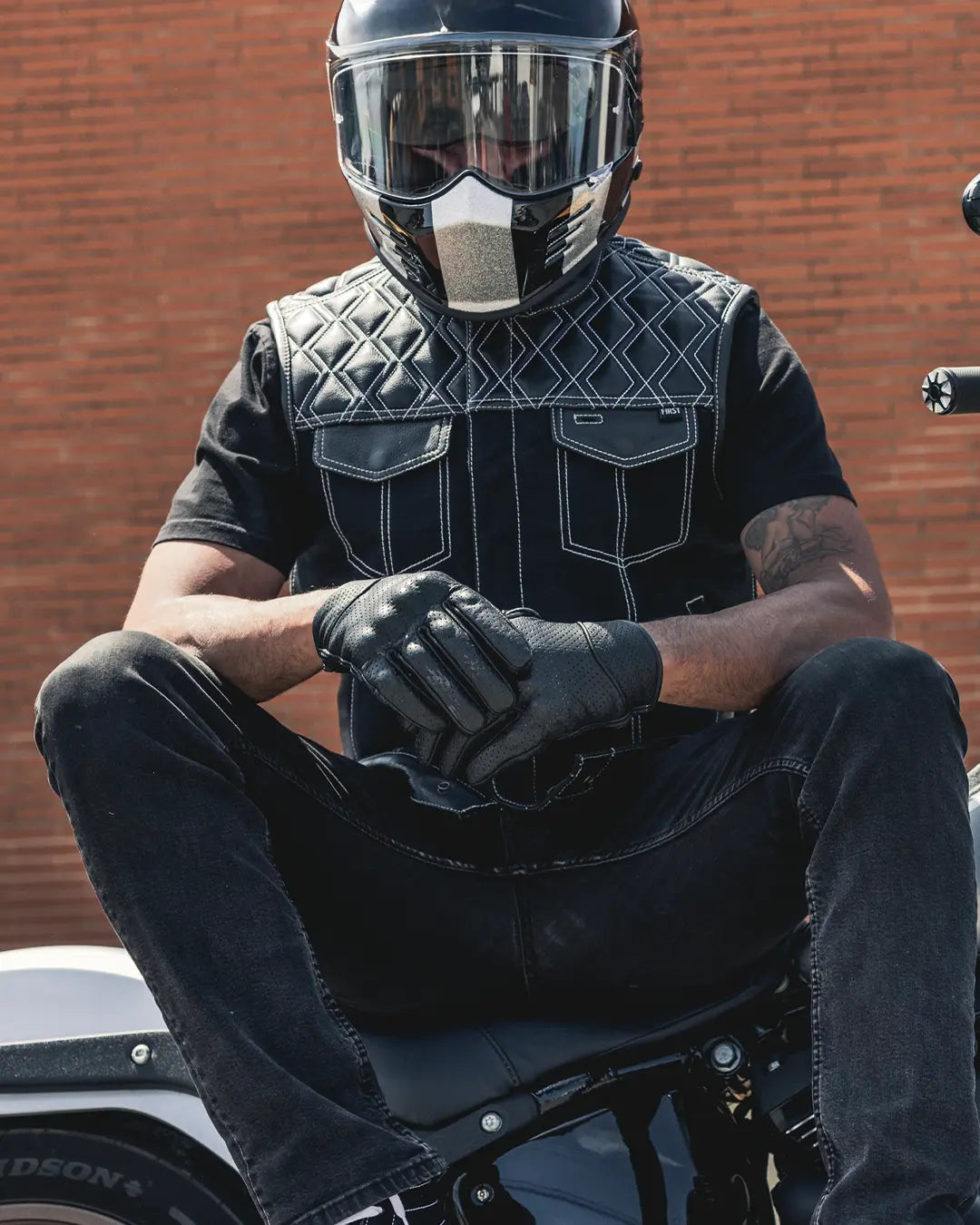 Hunt Club Motorcycle Leather Canvas Vest White Stitch