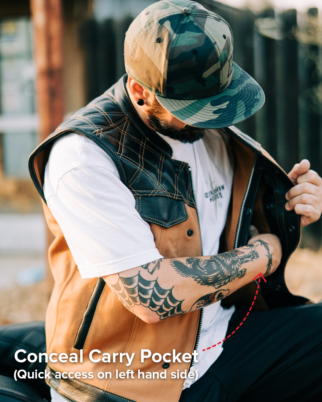 Hunt Club Motorcycle Leather Canvas Vest