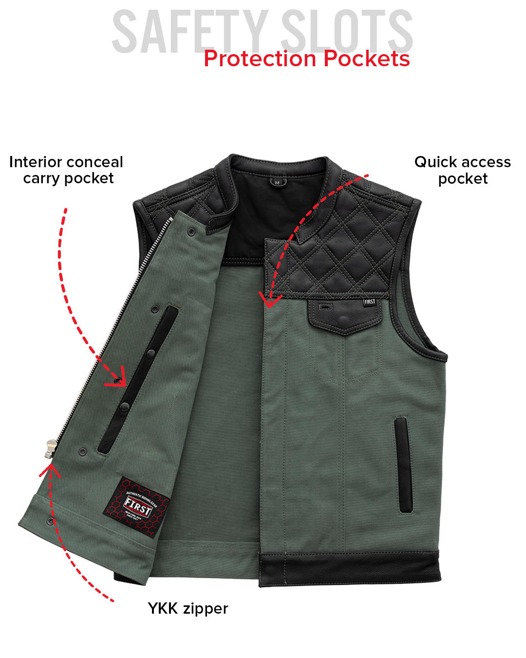 Hunt Club Motorcycle Leather Canvas Vest Green