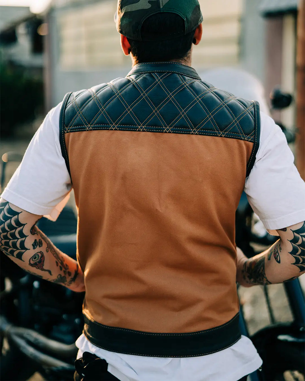 Hunt Club Motorcycle Leather Canvas Vest