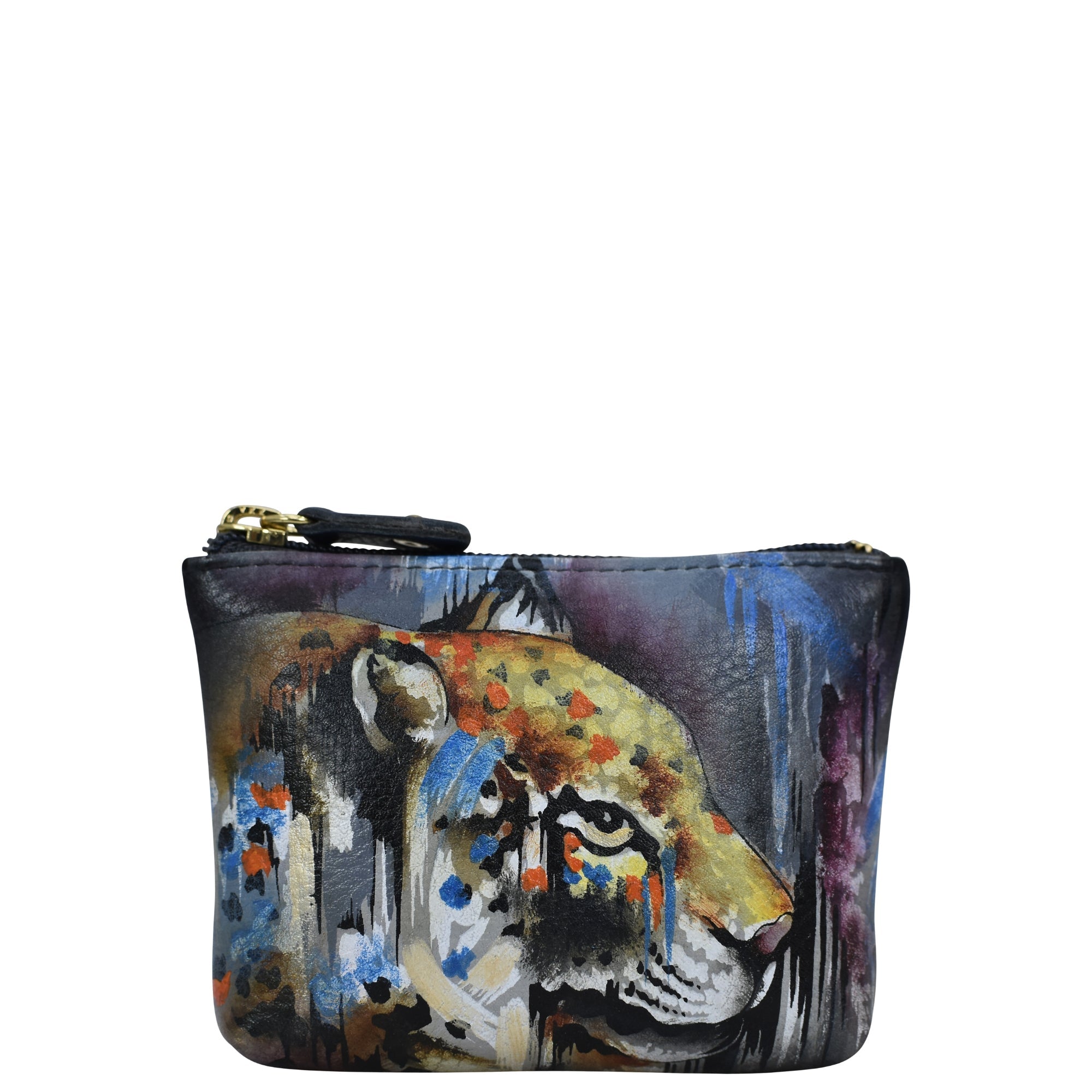 Coin Pouch - 1031 - Hand-painted original artwork with Abstract Leopard design Genuine Leather