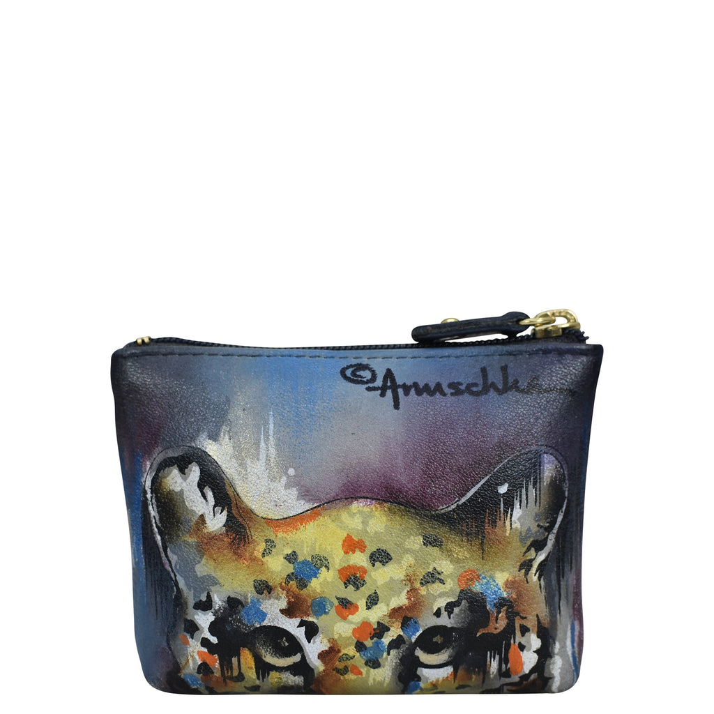 Coin Pouch - 1031 - Hand-painted original artwork with Abstract Leopard design Genuine Leather