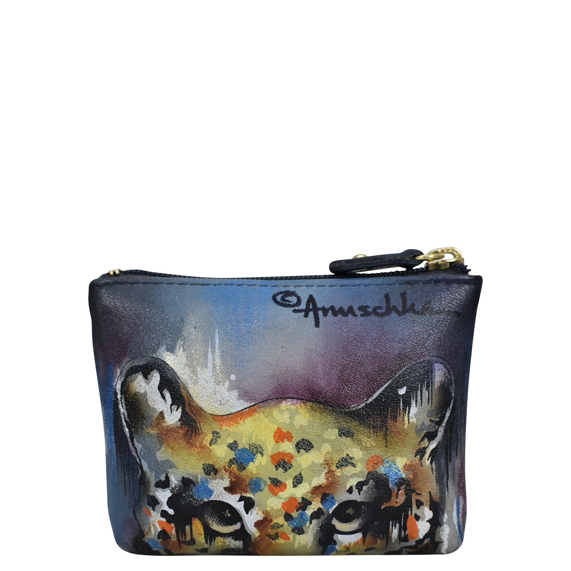 Coin Pouch - 1031 - Hand-painted original artwork with Abstract Leopard design Genuine Leather