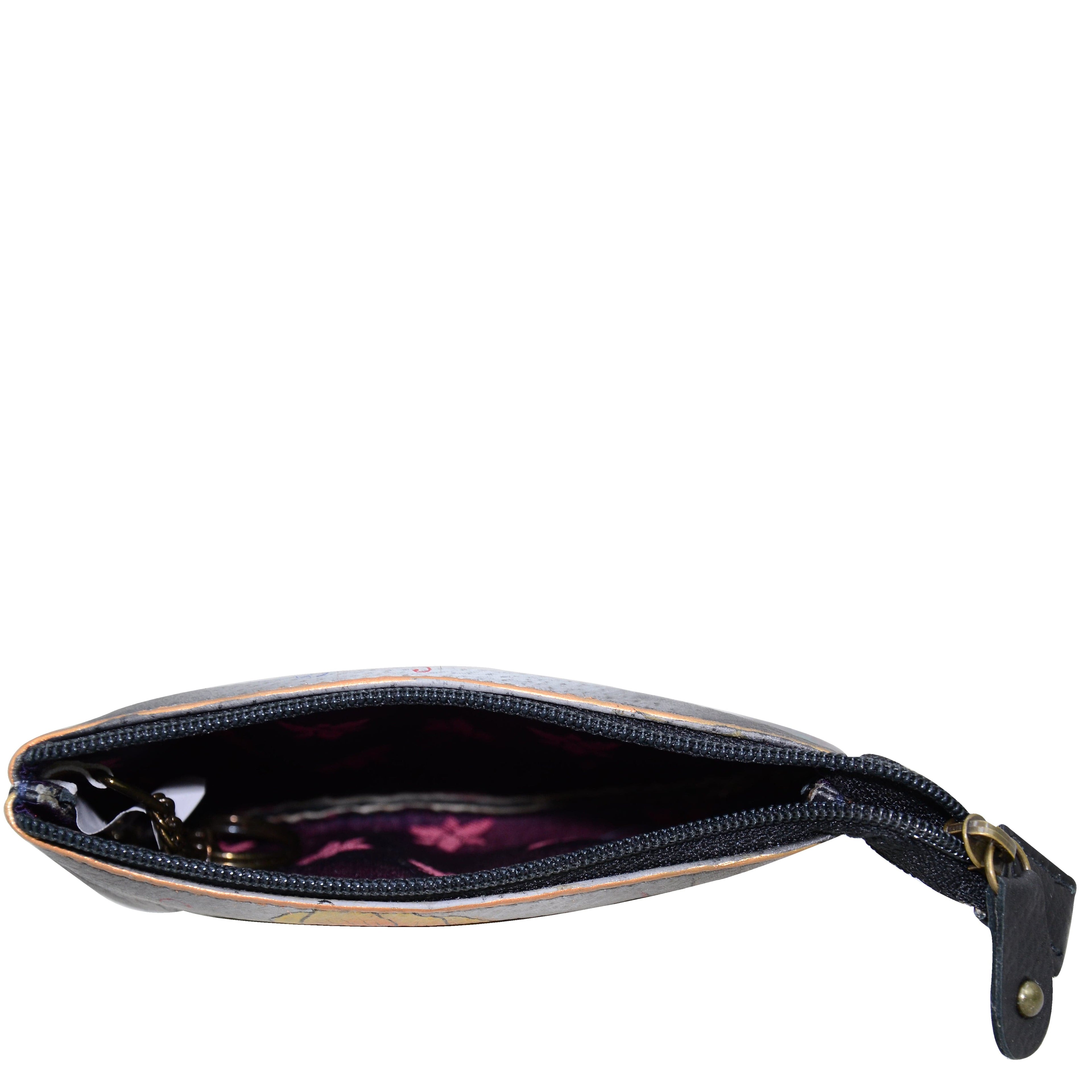 Medium Zip Pouch - 1107 Hand painted original artwork. Genuine leather - Skull