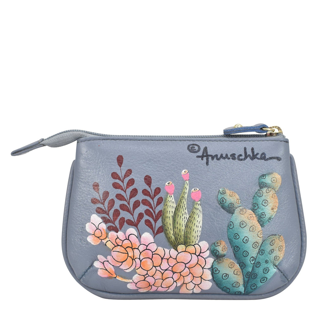 Medium Zip Pouch - 1107 - floral Hand painted original artwork. Genuine leather
