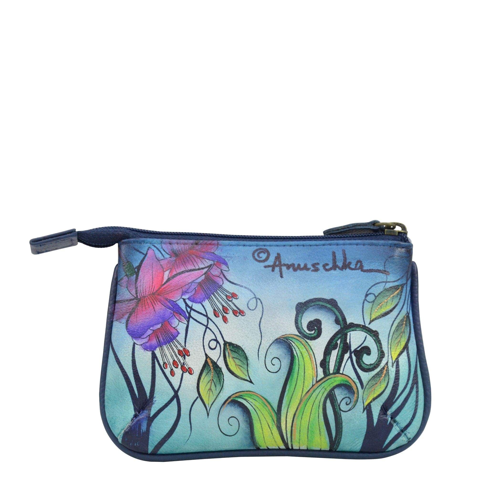 Medium Zip Pouch - 1107 butterfly Hand painted original artwork. Genuine leather