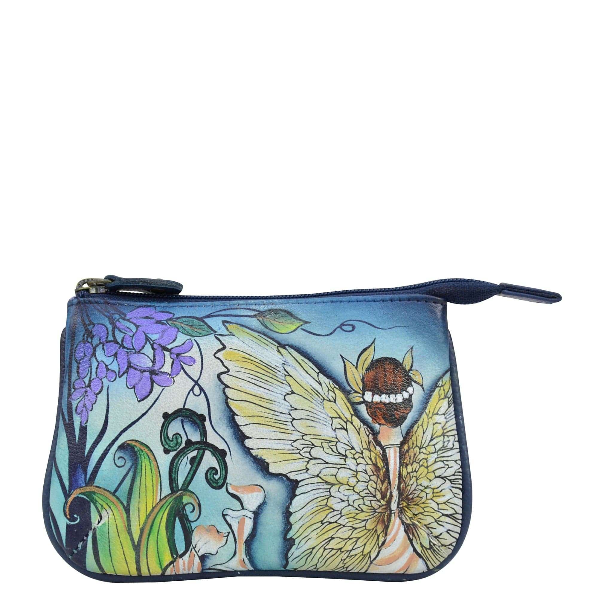 Medium Zip Pouch - 1107 butterfly Hand painted original artwork. Genuine leather