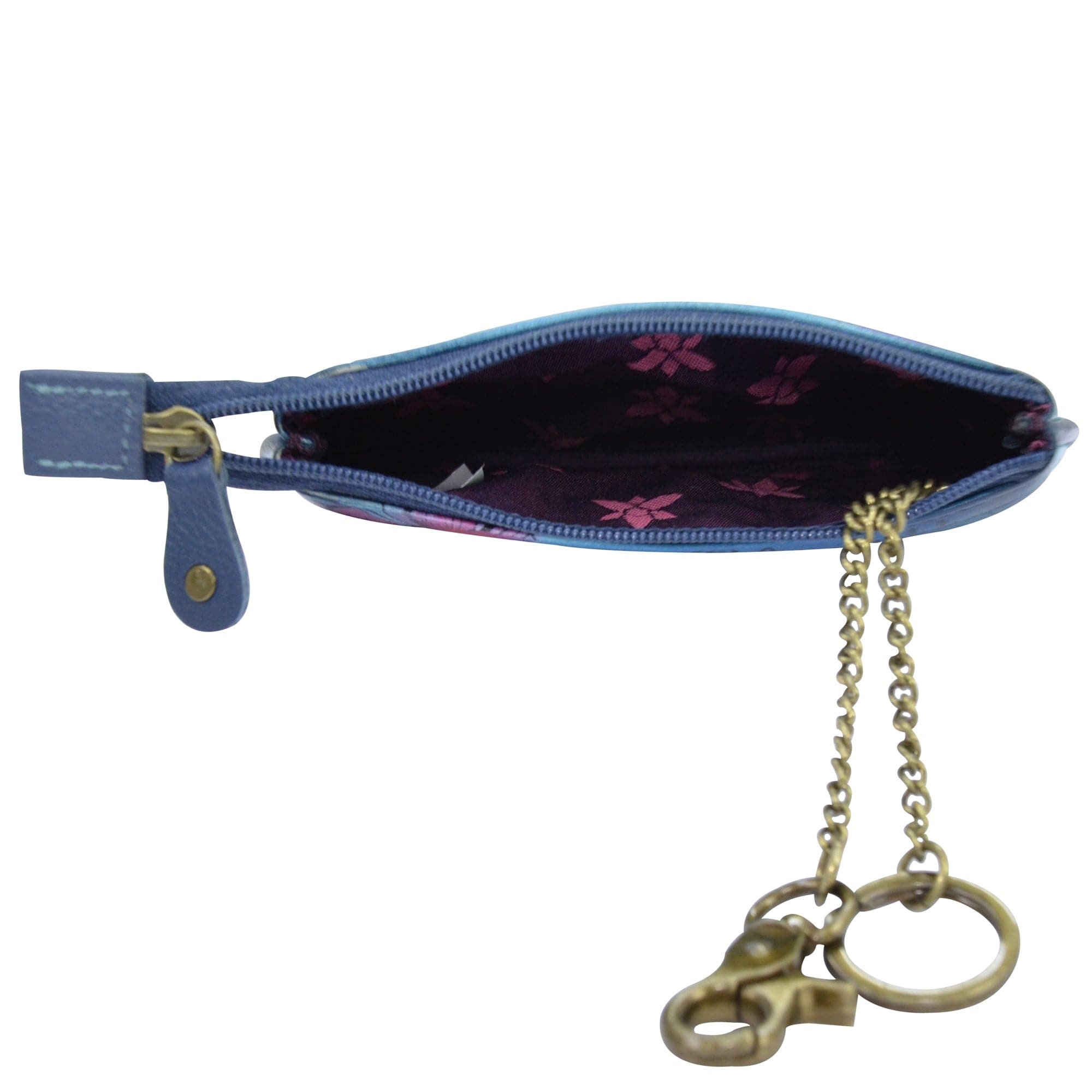 Medium Zip Pouch - 1107 butterfly Hand painted original artwork. Genuine leather