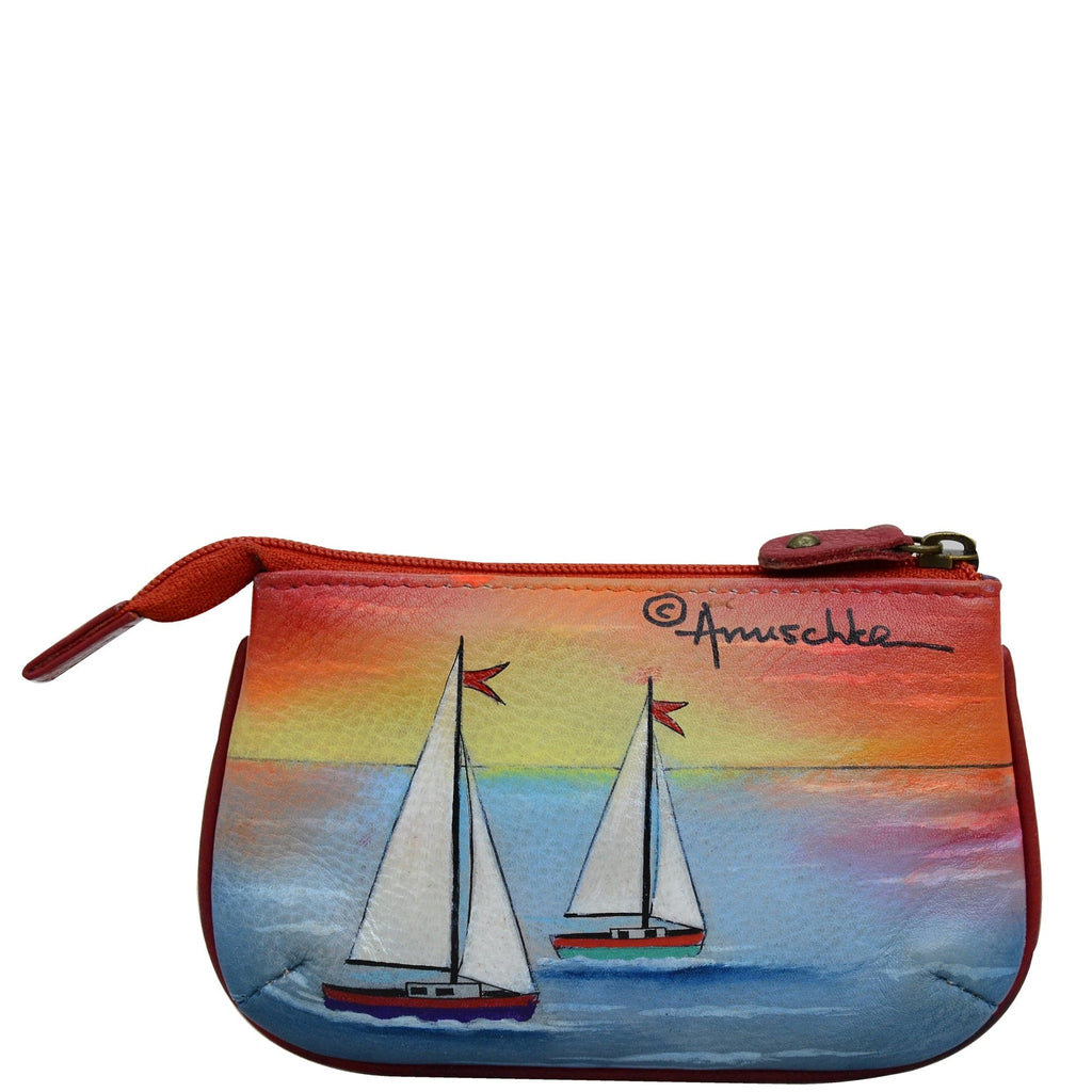 Medium Zip Pouch - 1107 - Hand painted original artwork. Genuine leather - lighthouse