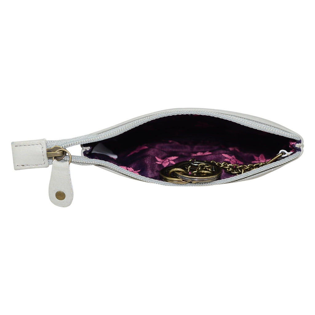 Medium Zip Pouch - 1107 Hand painted original artwork. Genuine leather - Peacock