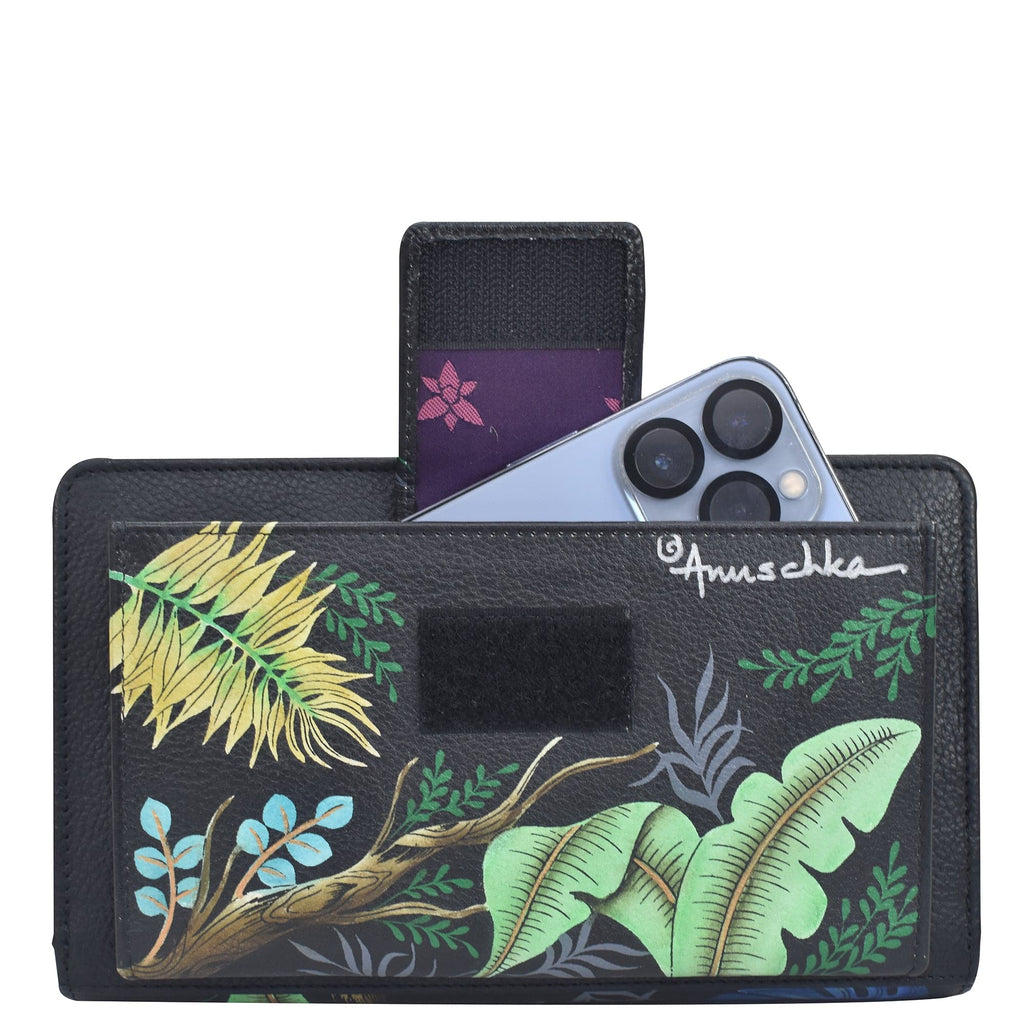 Organizer Wallet Crossbody - 1149 Hand painted original artwork. Genuine leather - Birds