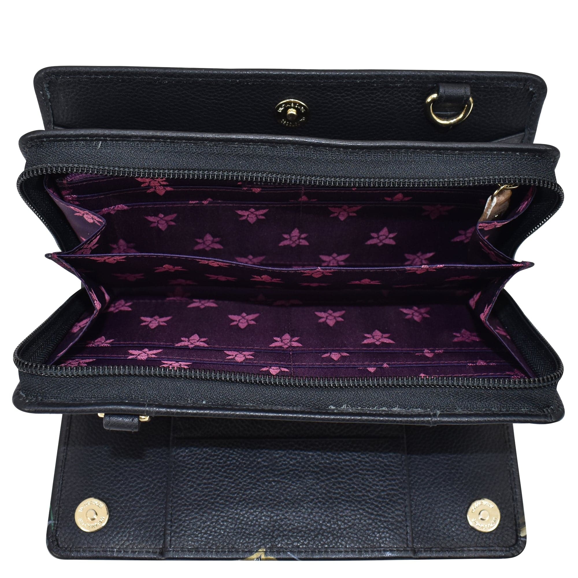 Organizer Wallet Crossbody - 1149 Hand painted original artwork. Genuine leather - Birds