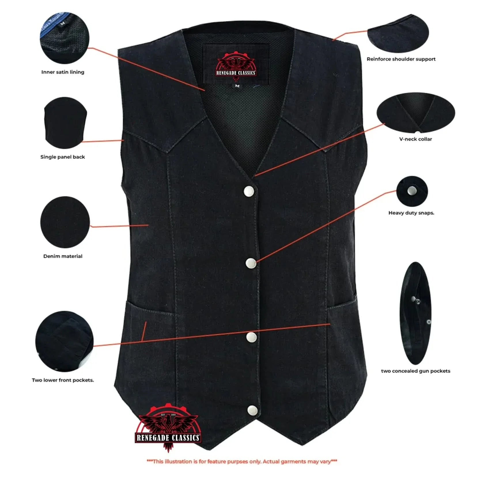 Women's Denim Classic Plain Sides Vest