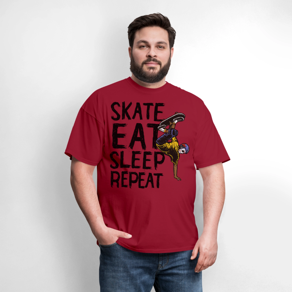 Unisex Classic T-Shirt Skate Eat Sleep Repeat - dark red
