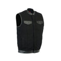 Men's Black Denim Single Panel Concealment Vest W/ Leather Trim