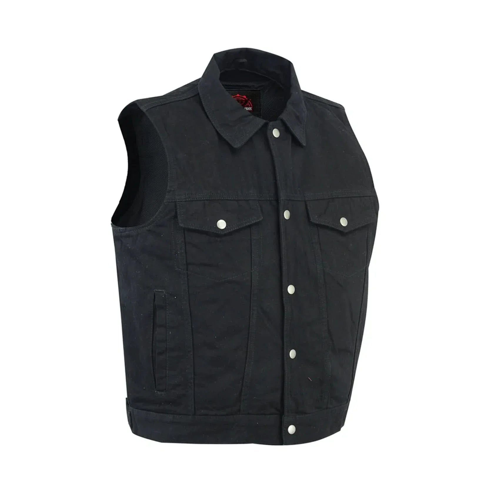 Men's Snap/Zipper Front Black  Denim Motorcycle Vest