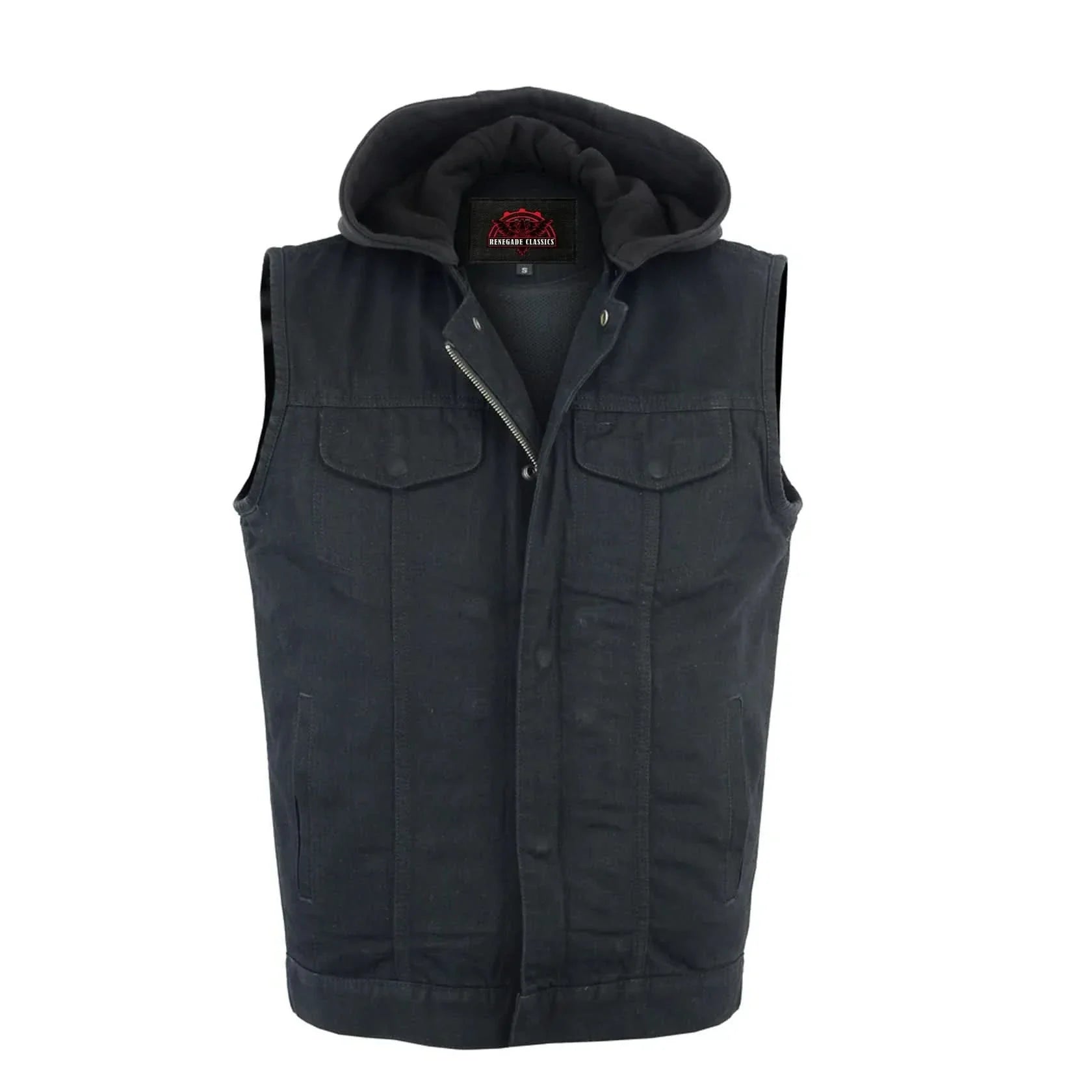 Men's Black Denim Single Back Panel Concealment Vest w/Rem