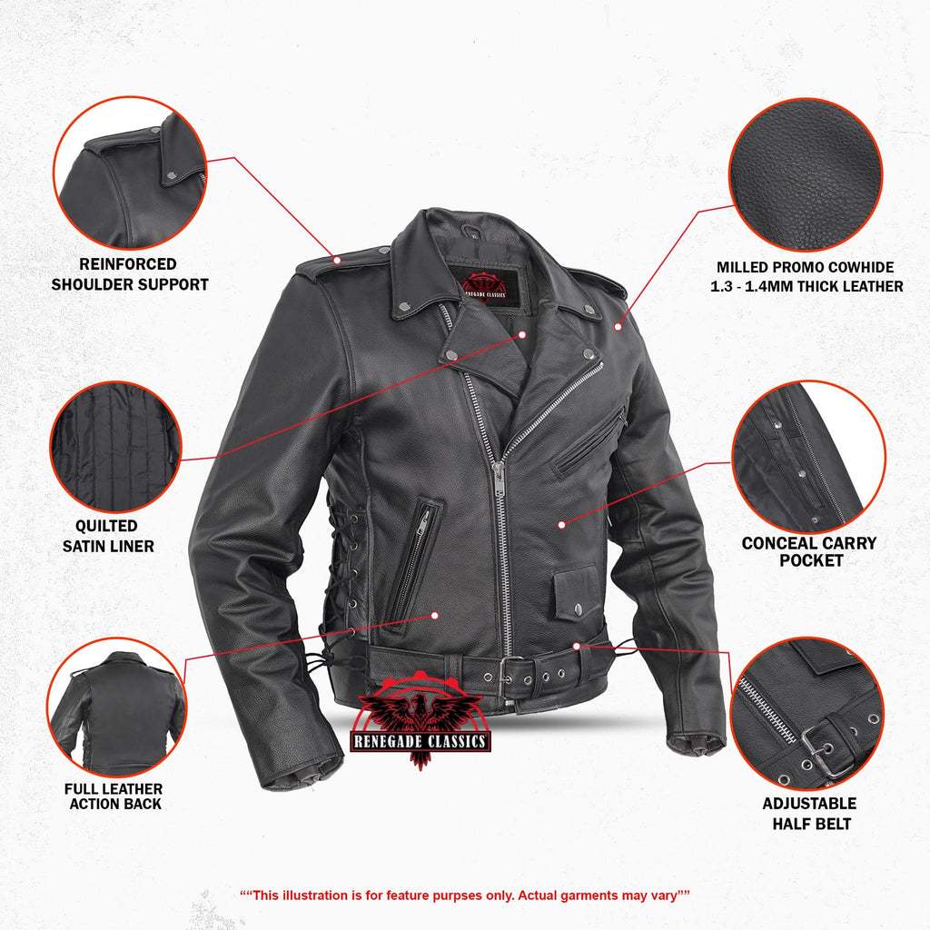 Classic Star Black Men's Leather Motorcycle Jacket – Adjustable Fit