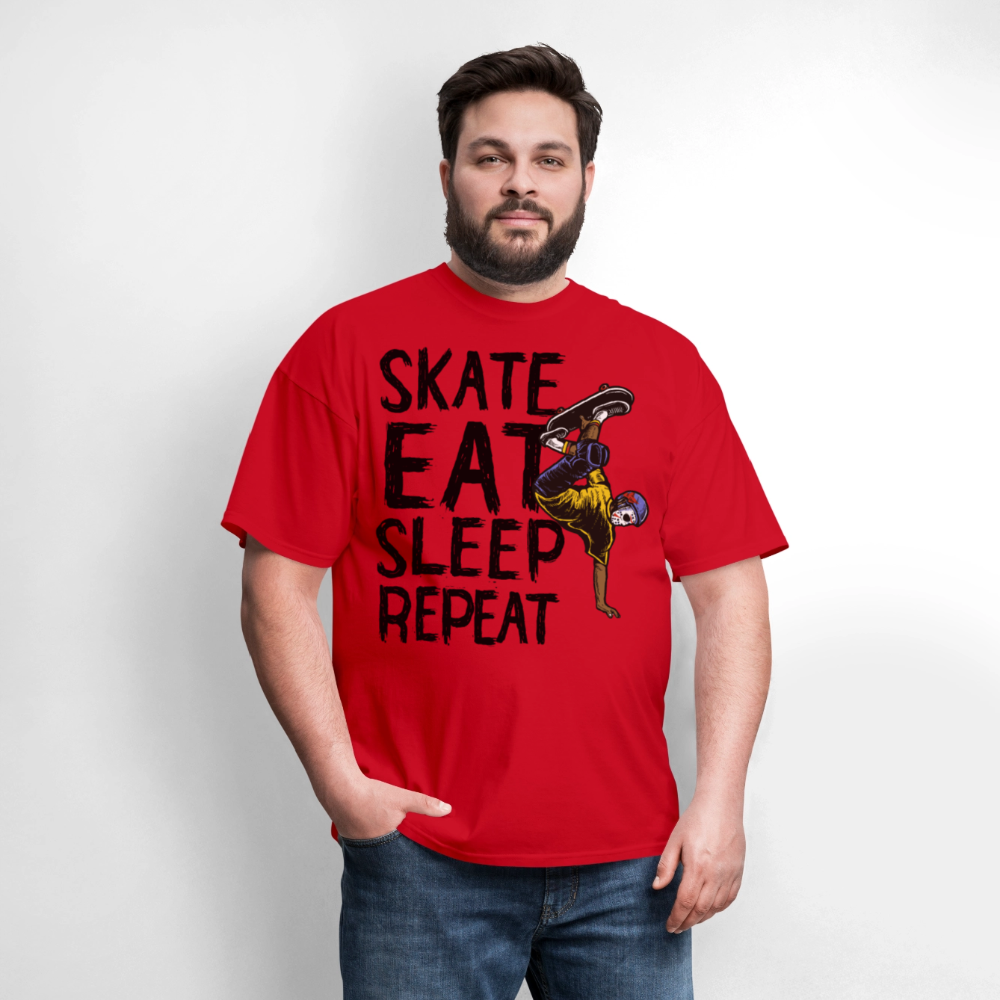 Unisex Classic T-Shirt Skate Eat Sleep Repeat - red