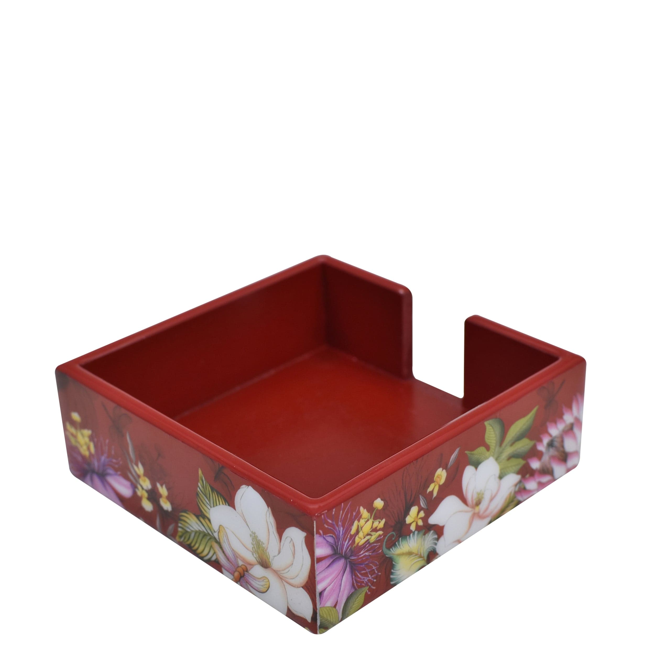 Set of 4 Wooden Printed Square Coasters Made of natural mango wood with enamel inlay - Red Floral