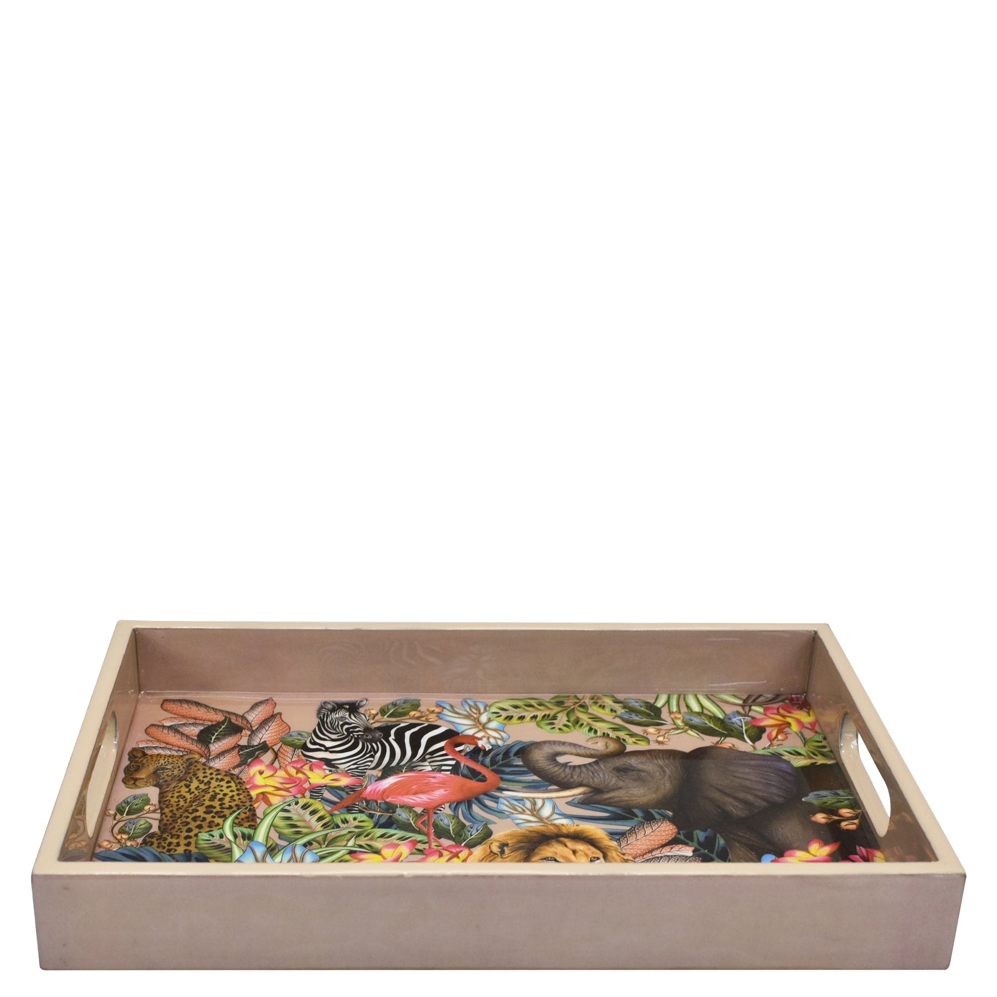 Wooden Printed Serving Tray  - Animals - Made of natural mango wood with enamel inlay