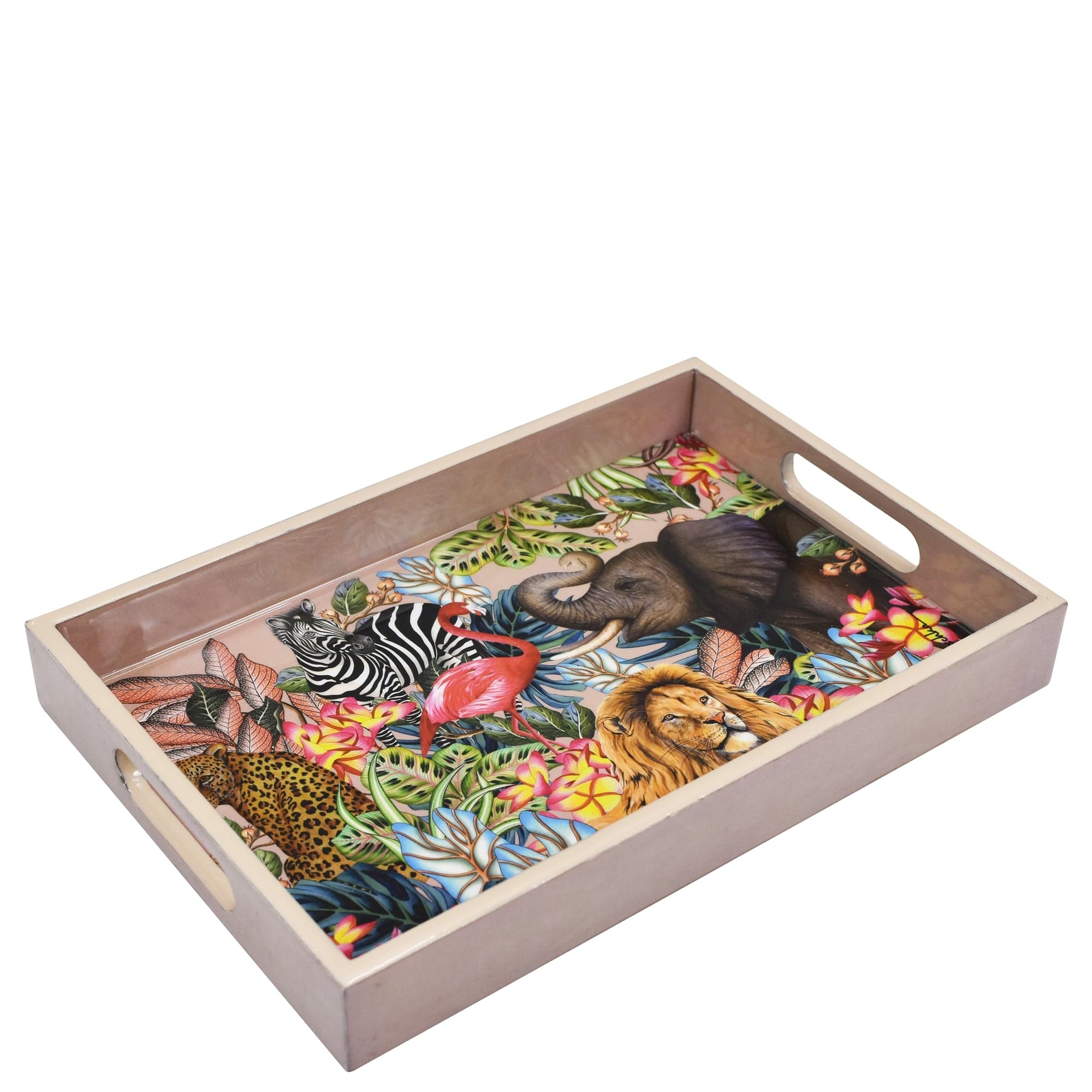 Wooden Printed Serving Tray  - Animals - Made of natural mango wood with enamel inlay