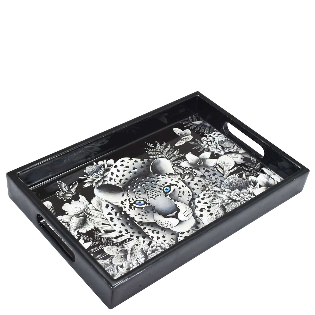 White Gray Leopard - Wooden Printed Serving Tray - Made of natural mango wood with enamel inlay